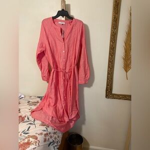 LOFT red Button-Front Shirt Dress